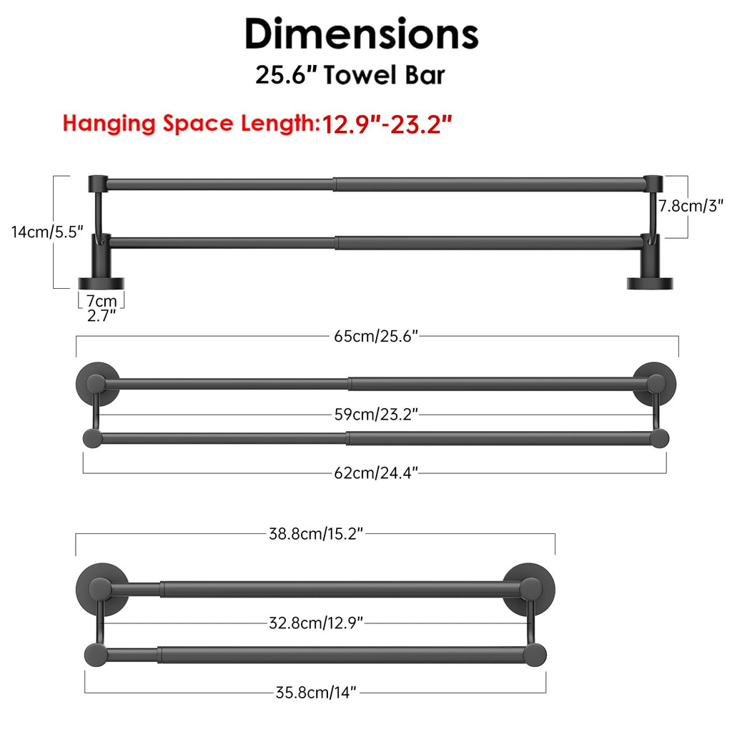 Double Towel Bar Towel Rack Bath Wall Mounted Matte Black