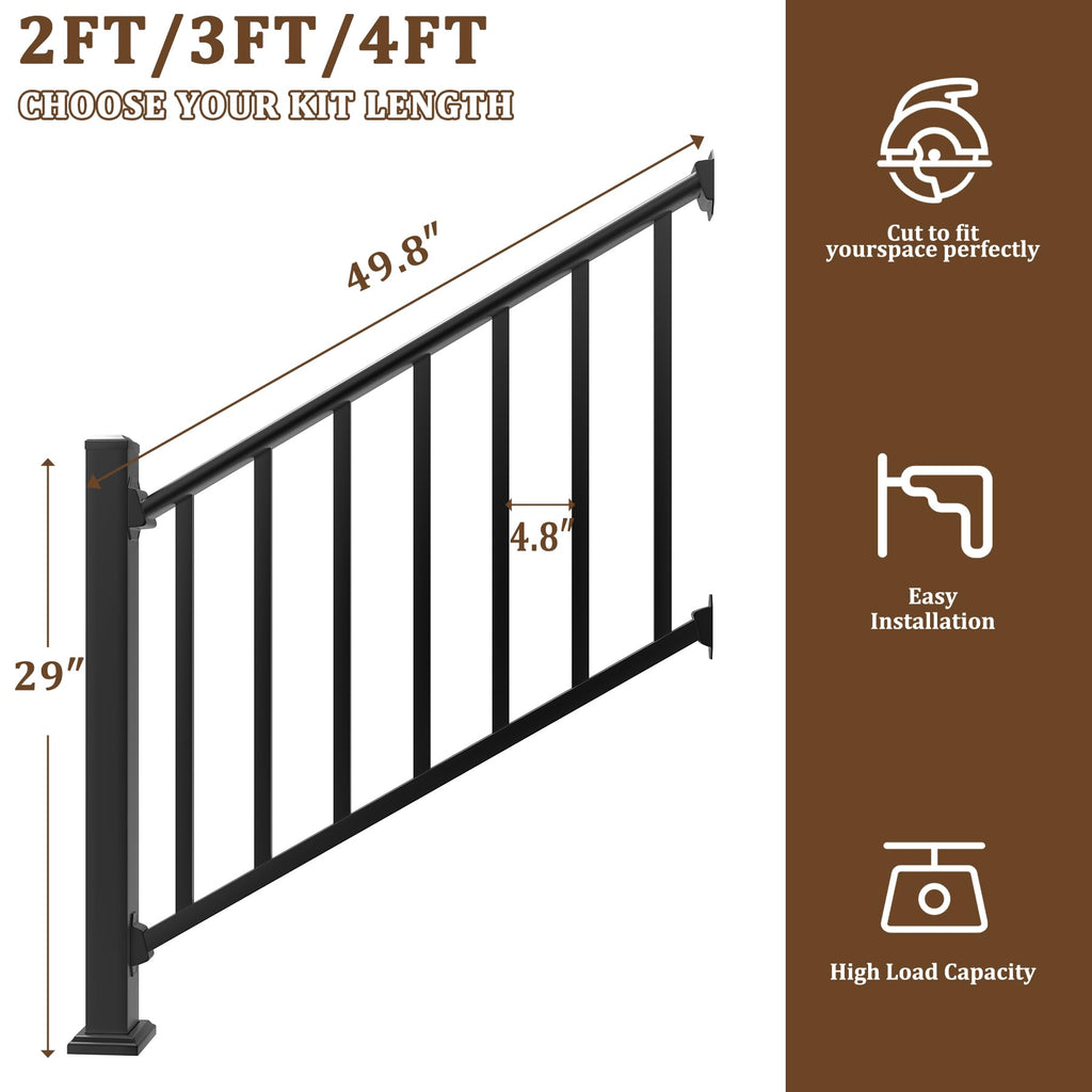 36 in x 4 Ft Modular Black Stainless Steel Stair Railing Kit