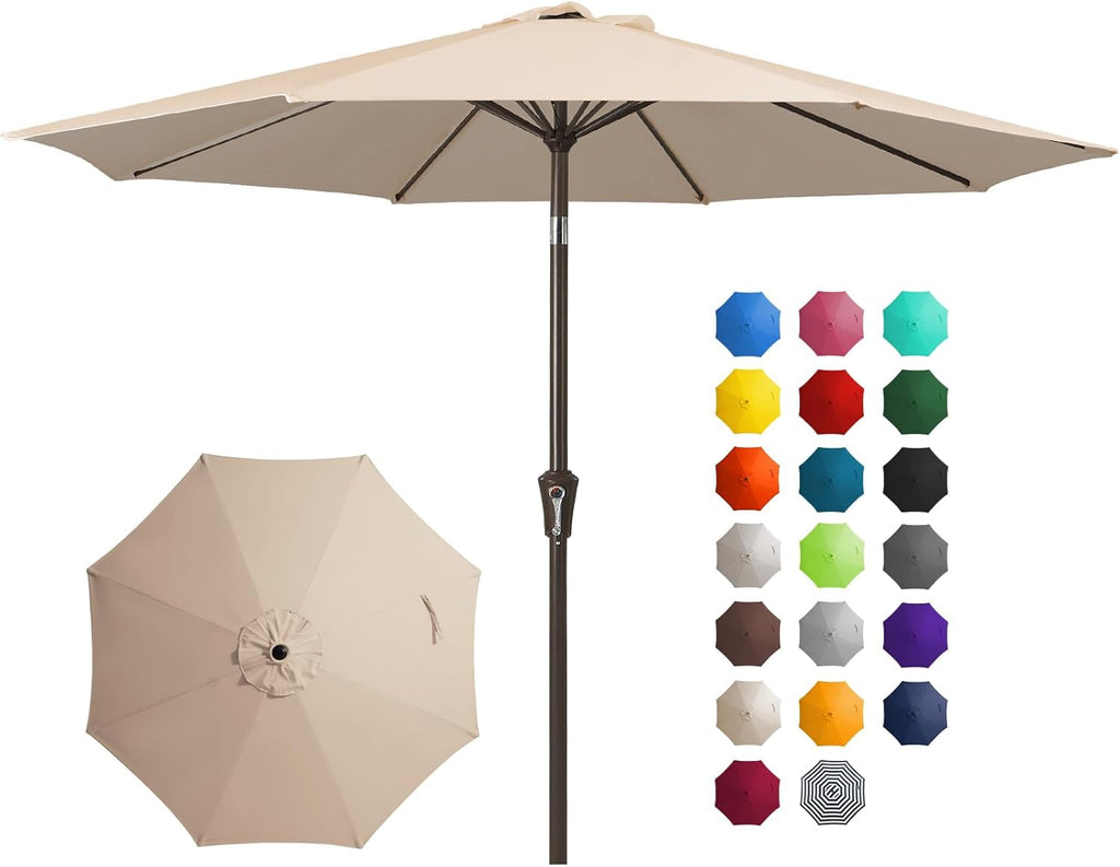 9FT Outdoor Patio Umbrella Outdoor Table Umbrella with Push Button Tilt and Crank - Beige - D455