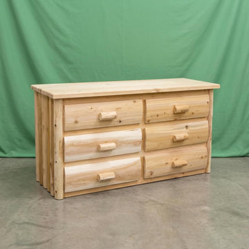Log Dresser [6 Drawer] - Unfinished White Cedar/Dovetail / 100% Solid Wood/Amish Handcrafted in USA