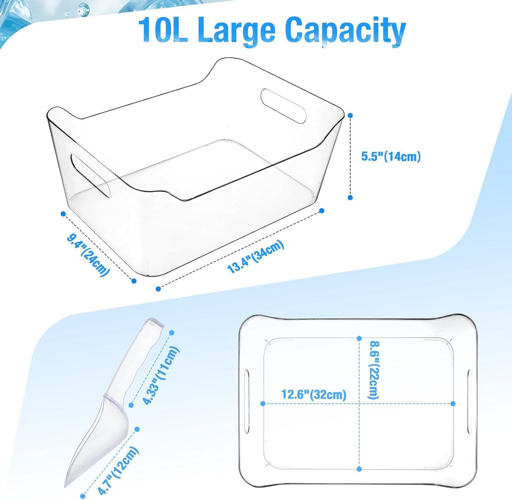 10L Clear Ice Bucket for Parties, Acrylic Beverage Tub with Scoops - Set of 2