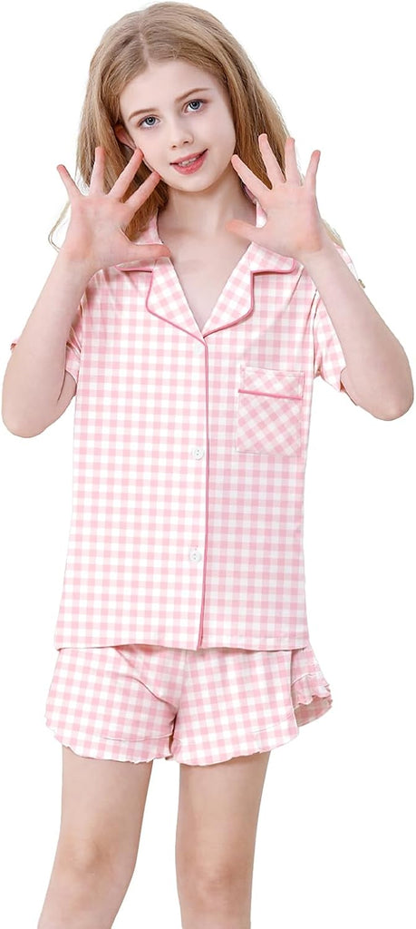 Girls Pajamas Set 2 Piece Button Down Pjs Soft Ruffle Sleepwear Loungewear