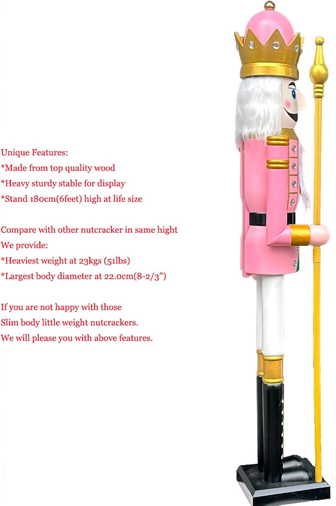 6 feet Tall Life Size Large Christmas Wooden Nutcracker King Pink BK16