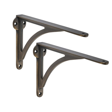 100% Solid Brass Decorative Shelf Brackets, 4.5-inch Wall-Mounted Shelving Brackets, 2-Pack Brushed Antique Brass