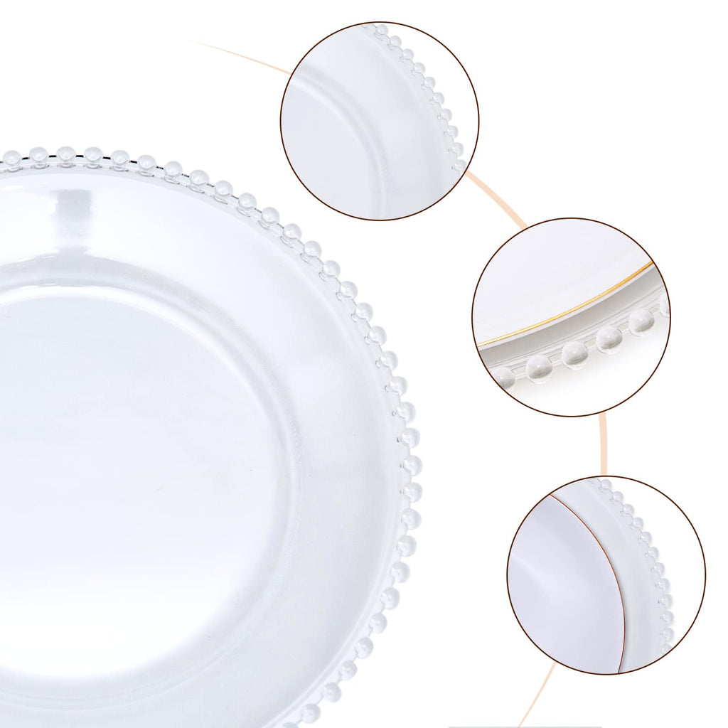 Clear Acrylic Charger Plates 13", Set 10PCS Round Table Charger Plates Decoration Wedding, Party, Event(Acrylic Bead