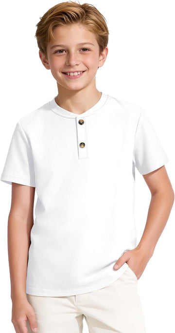 Boys Henley Short Sleeve Shirts Kids Cotton T Shirts Summer Tops