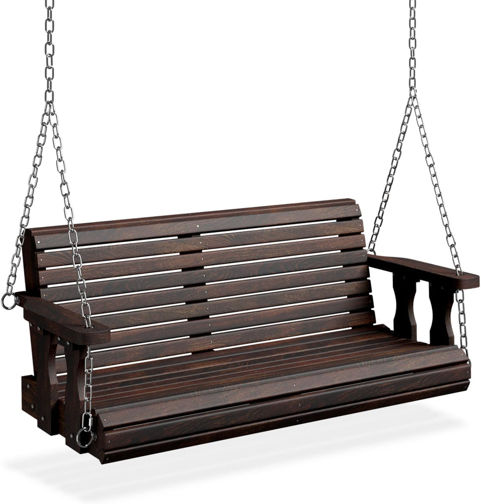 2026 Upgraded 4 FT Wooden Porch Swing, 880 LBS Heavy Duty, Rustic | 2026 Upgraded Design; Heavy-Duty Wooden Swing;