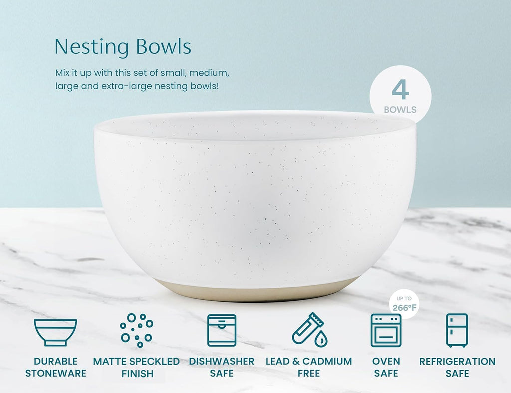 Mixing Bowls, Ceramic Nesting Bowls, Stoneware Kitchen Bowls, For Prep, Serving, Dishwasher Safe, 18/40/90/140 oz