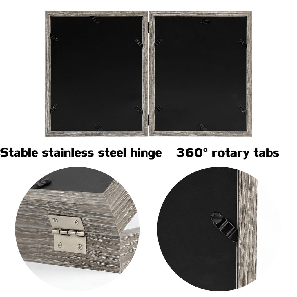 8x10 Picture Frame Double Frame Shadow Box with Glass Front Wood Grey