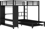 Queen Over Twin XL bunk Bed with Foldable Desk and Wardrobe and Twin Trundle, loft Bed with Desk and Desk
