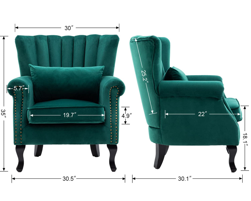 Mid Century Accent Chair Modern Tufted Wingback Armchairs Club Chair Velvet Fabric Single Sofa Lounge Chair with