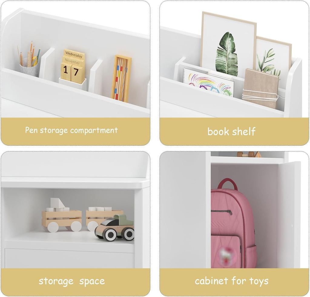 White Wooden Kids Hutch Storage Cabinet Study Workstation