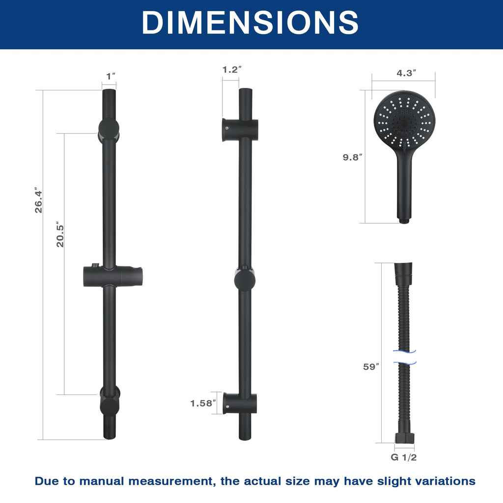Adjustable Shower Slide Bar with Handheld Shower Head &Hose(Matte Black)