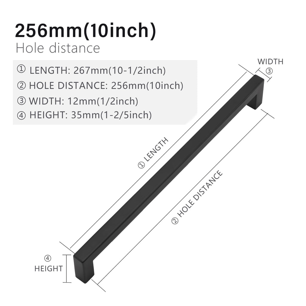 40 Pack 10 Inch Matte Black Cabinet Pulls, Square Drawer Handles
