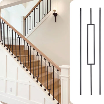 30Pack Wrought Iron Balusters 44 Inches Deck Balusters Combine 1/2" Square Plain Bar Balusters, 10 Single Rectangle