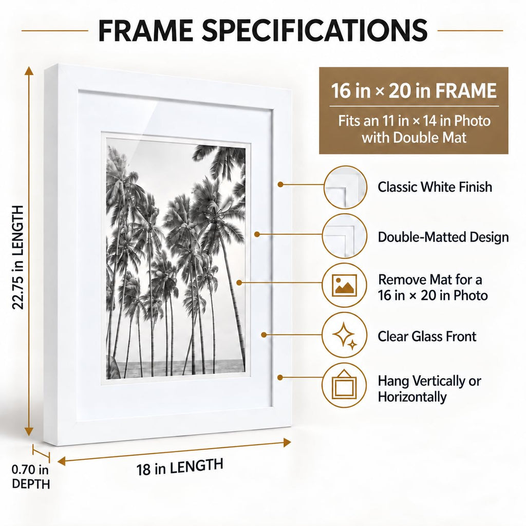 16x20 Poster Frame, White, Matted to 11x14