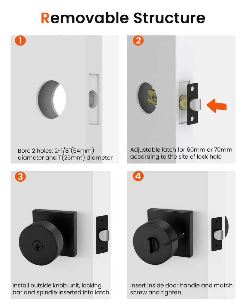 Black Entry Door Knobs with Lock and Key, Keyed Alike (2 Pack)