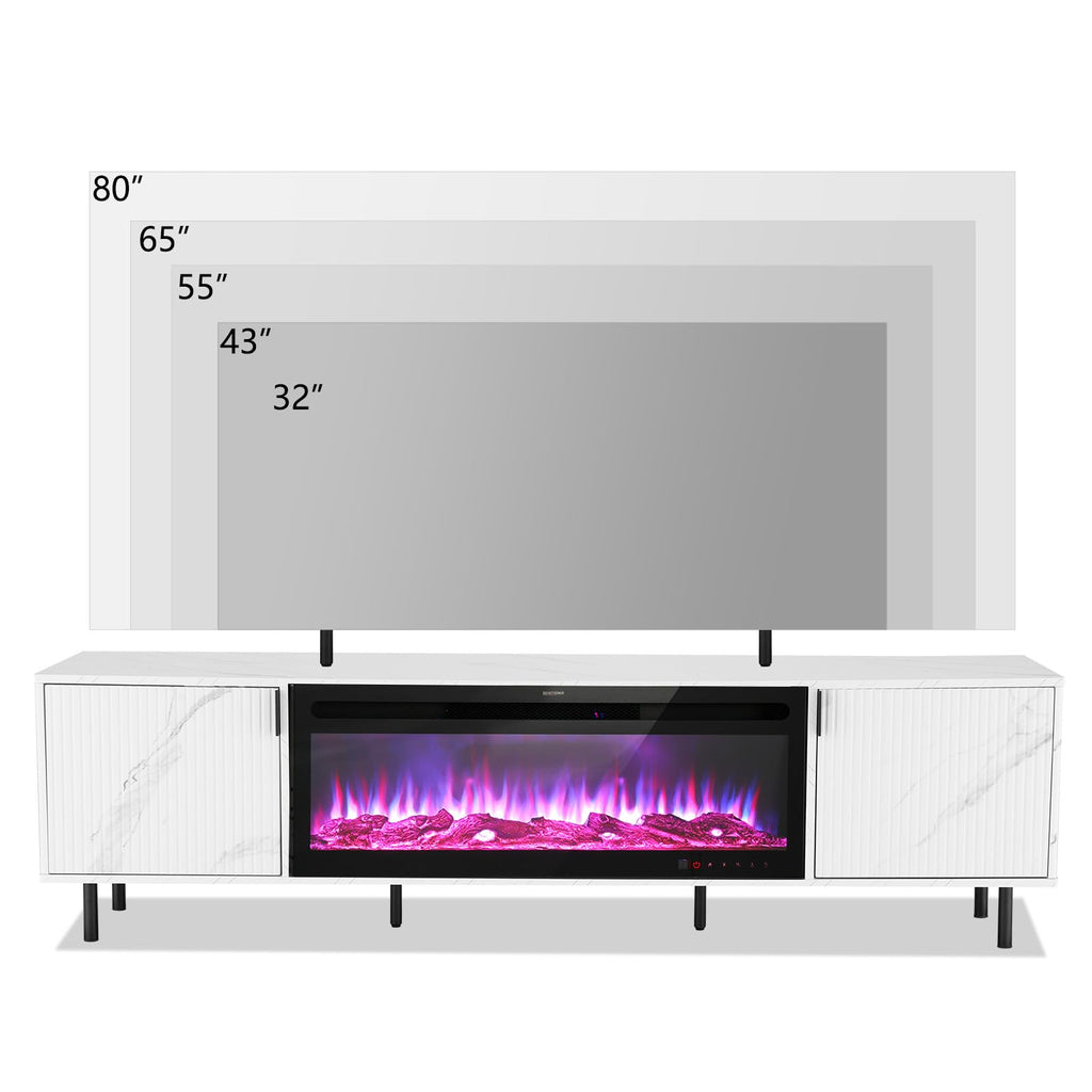 70" Fluted Fireplace TV Stand, Modern Entertainment Center