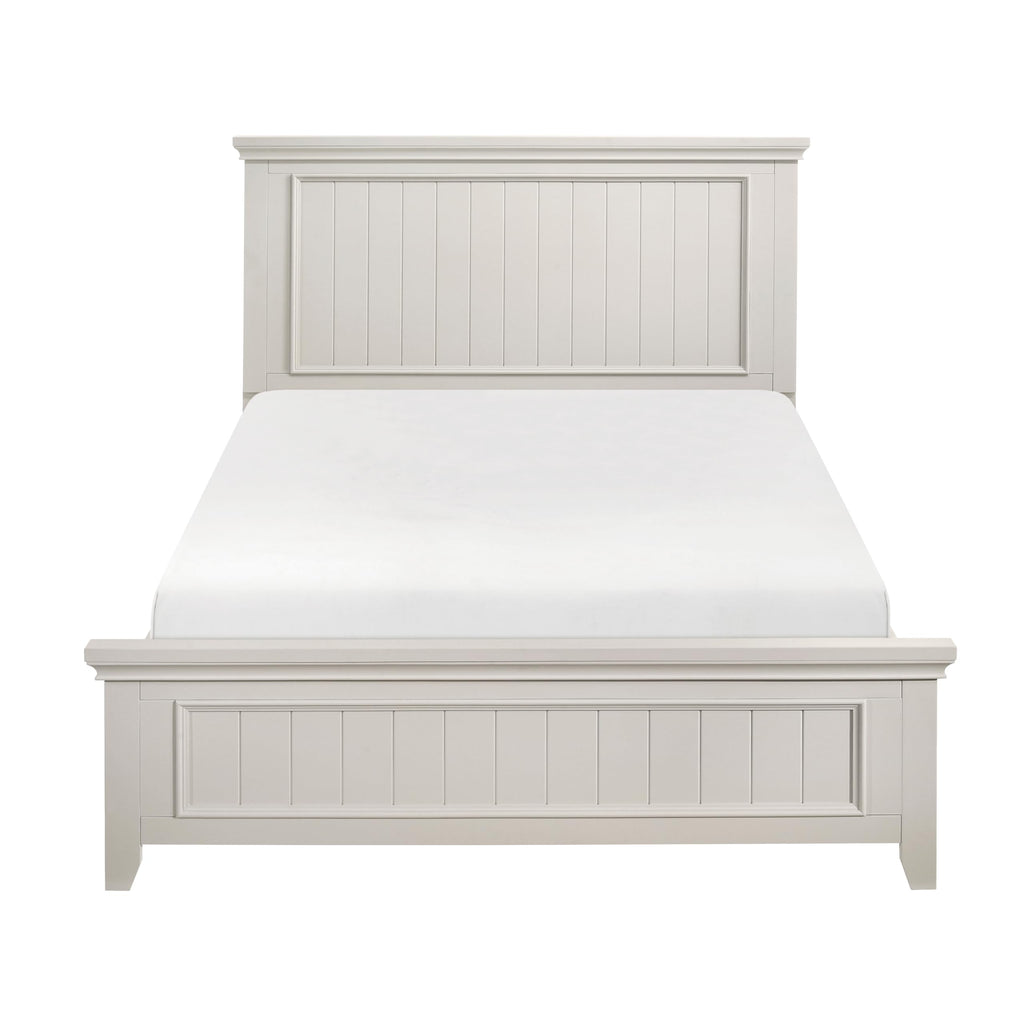 Farmhouse Style Full Size Bed, Classic White Finish, Shiplap Headboard, Modern Bedroom Furniture
