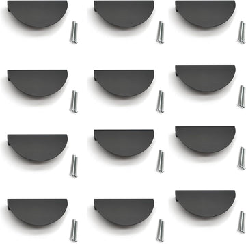 Black Cabinet Pulls,12pcs, Half Moon Pull Handles with Mounting Screws Semicircle Drawer Pull 2.52" Hole Centers Cup