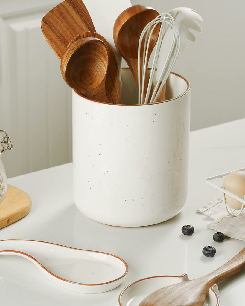 Large Utensil Holder Counter,7.2" Vintage Ceramic Utensils Crocks Utensil Organizer for Spatula Farmhouse Kitchen