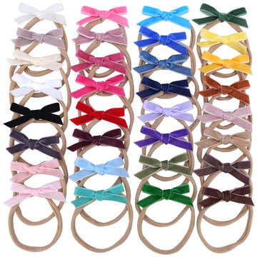 Velvet Bow Soft Stretchy Headbands for Newborn Infant Toddlers Hair Bow Elastic Bands Baby Girls Nylon Hairband
