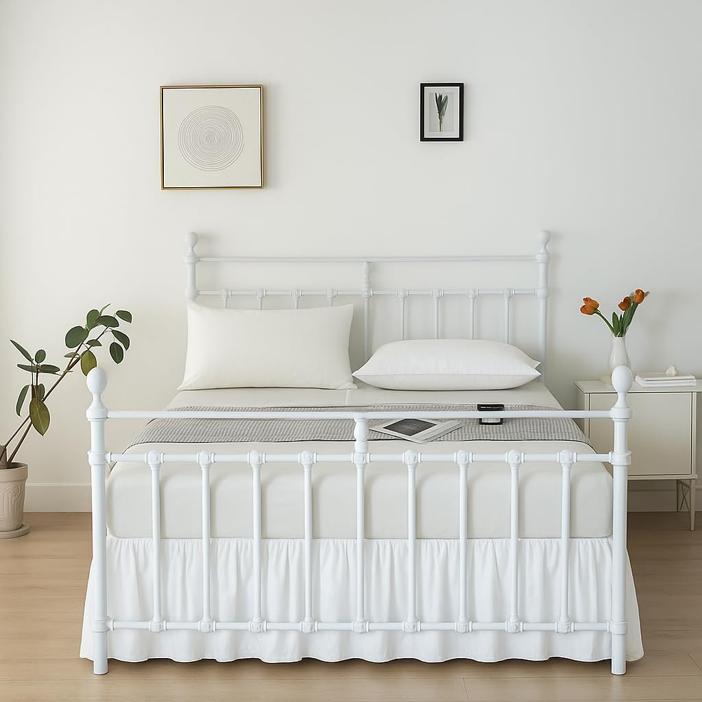 Ruffled Bed Skirt King Size, White, 21 Inch Drop with Split Corners and Platform, King Size Bed Skirt with Ruffles