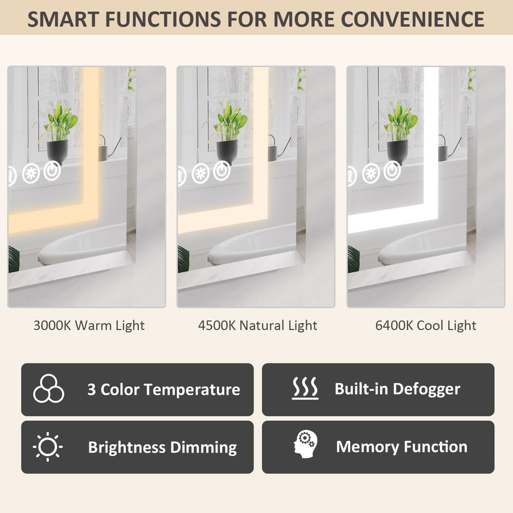 36X30 Inch Lighted Medicine Cabinet, Recessed or Wall Mounted Bathroom Mirror with Adjustable Brightness, Double Door