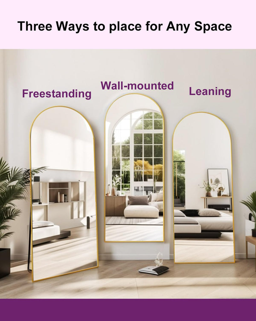 71"x26" Arched Full-Length Mirror with Explosion-Proof HD Glass - Oversized Floor or Wall-Mounted Full Body Mirror