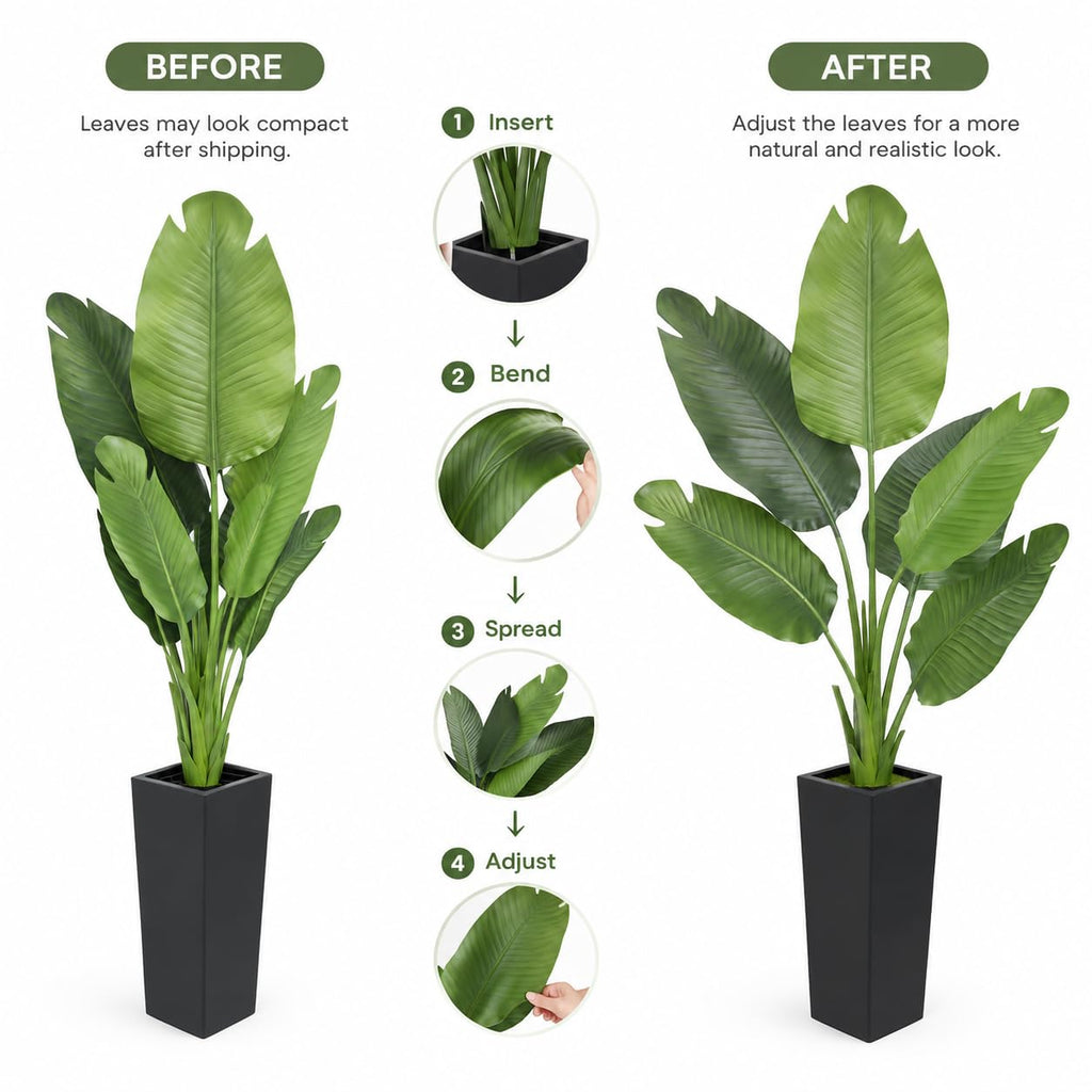 Artificial Bird of Paradise Plant 5FT Tall, Large Fake Tropical Palm Tree with 9 Realistic Banana Leaves, UV