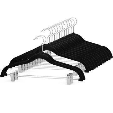 Velvet Pants Hangers 36 Packs, Skirt Hangers with Clips - Black