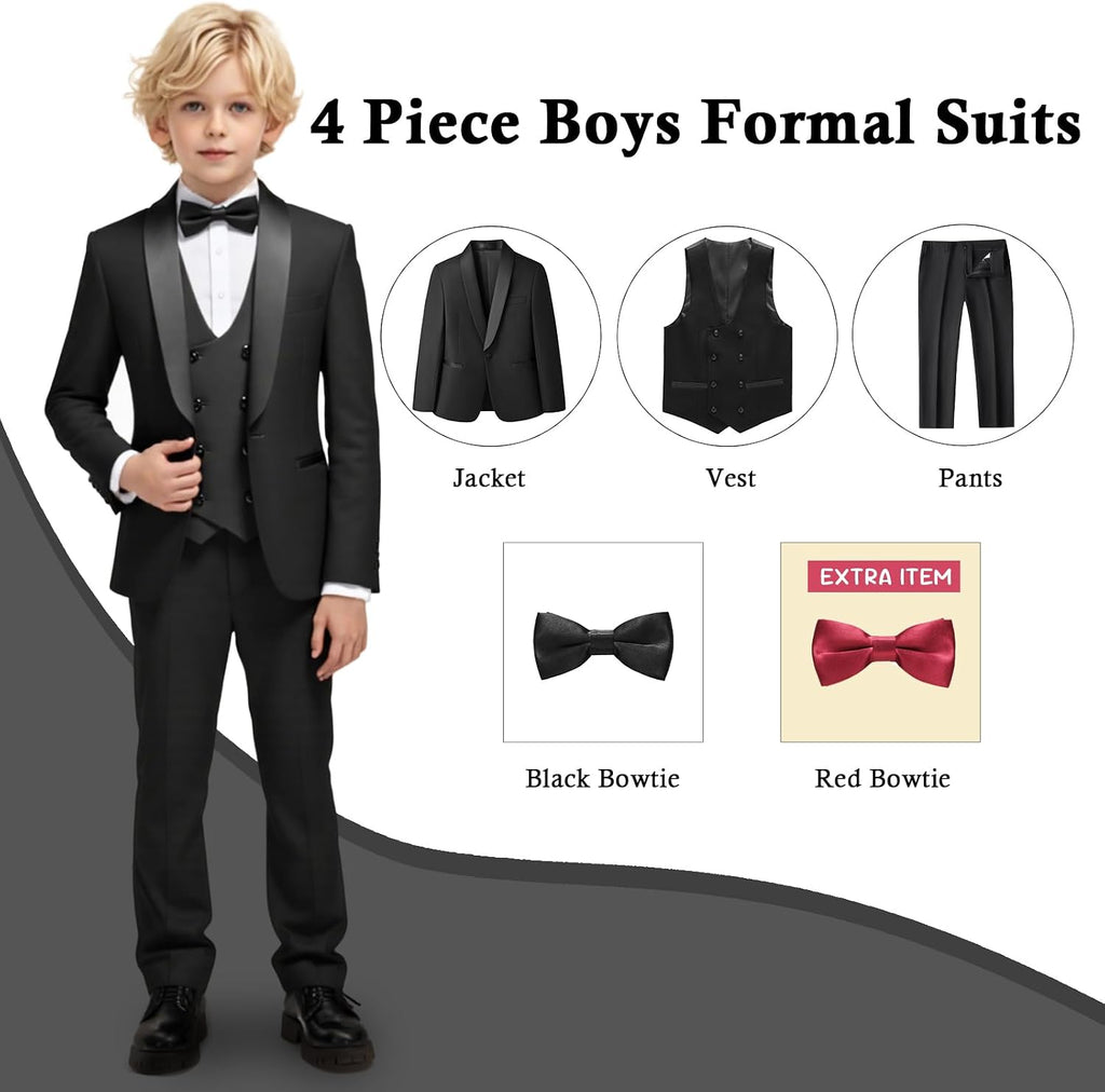Boys Suit Set Slim Fit 4 Pieces Kid Prom Tuxedo Wedding Outfits