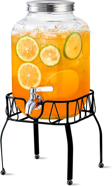 1 Gallon with Stand, Stainless Steel Spigot and Lid, for Parties, Drink Dispensers with Lids for Lemonade Sun Tea