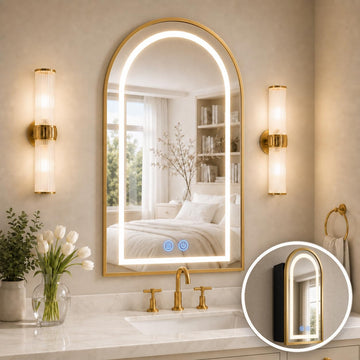 Arched Medicine Cabinet with LED Lights, Lighted Bathroom Medicine Cabinet Mirror with Anti-Fog, No Assembly Required
