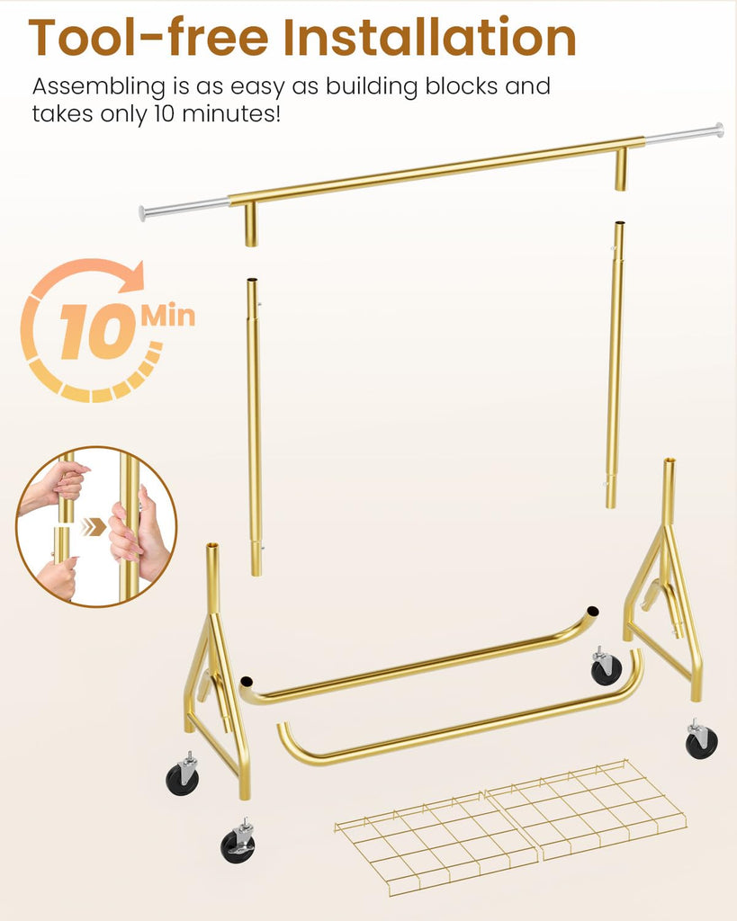 Heavy Duty Clothes Rack, Metal Clothing Rack Load 450 LBS, Rolling Coat Racks for Hanging Clothes with Lockable