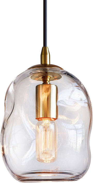 Modern Pendant Lights Kitchen Island Large Gold Hanging Light Fixtures for Dining Table Blown Art Glass Clear Organic