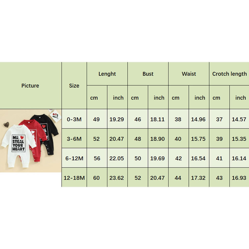 Infant Baby Girl Boy Valentine 's Day Outfit Clothes Long Sleeve Romper One Piece Jumpsuit Pants (Black, 12-18 Months)