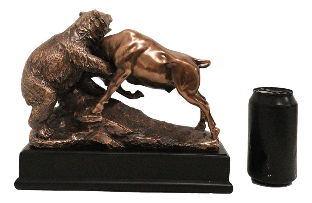 Wall Street Stock Market Charging Bull Goring Bear Statue Bronze Electroplated Figurine with Base Ideal for Investors