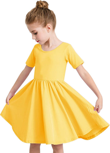 Girls Cotton Short Sleeve Twirl Skater Dress