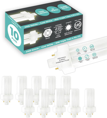 18 Watt CFL Light Bulbs 4 Pin GX24Q-2 Base 4100K Cool White 18W High Output 1200 Lumens Triple Tube Compact