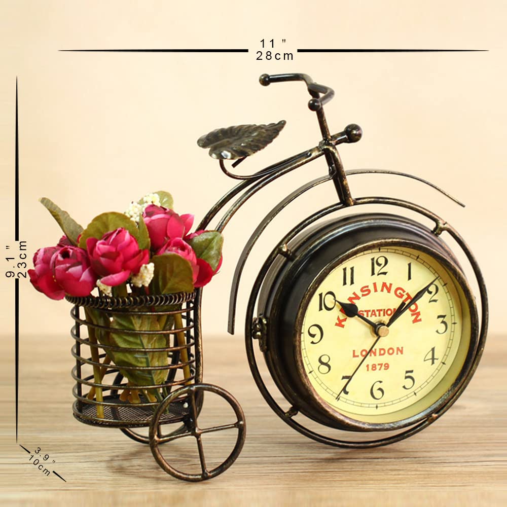 Desk Clock Vintage Table Clock Desktop Farmhouse Tabletop Metal Clock Bedroom Silent Quartz Decor Double Sided