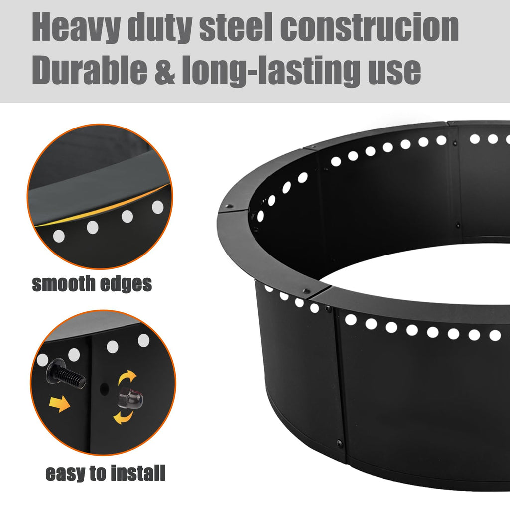 Outdoor 64-Inch Outer/60-Inch Inner Fire Pit Ring Smokeless, Duty Solid Metal Steel Round Firepit Rim Insert for DIY