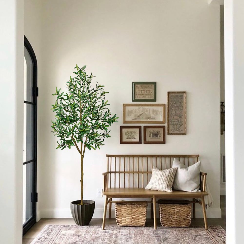 6Ft Artificial Olive Tree, Tall Faux Potted Plant, Indoor Decor