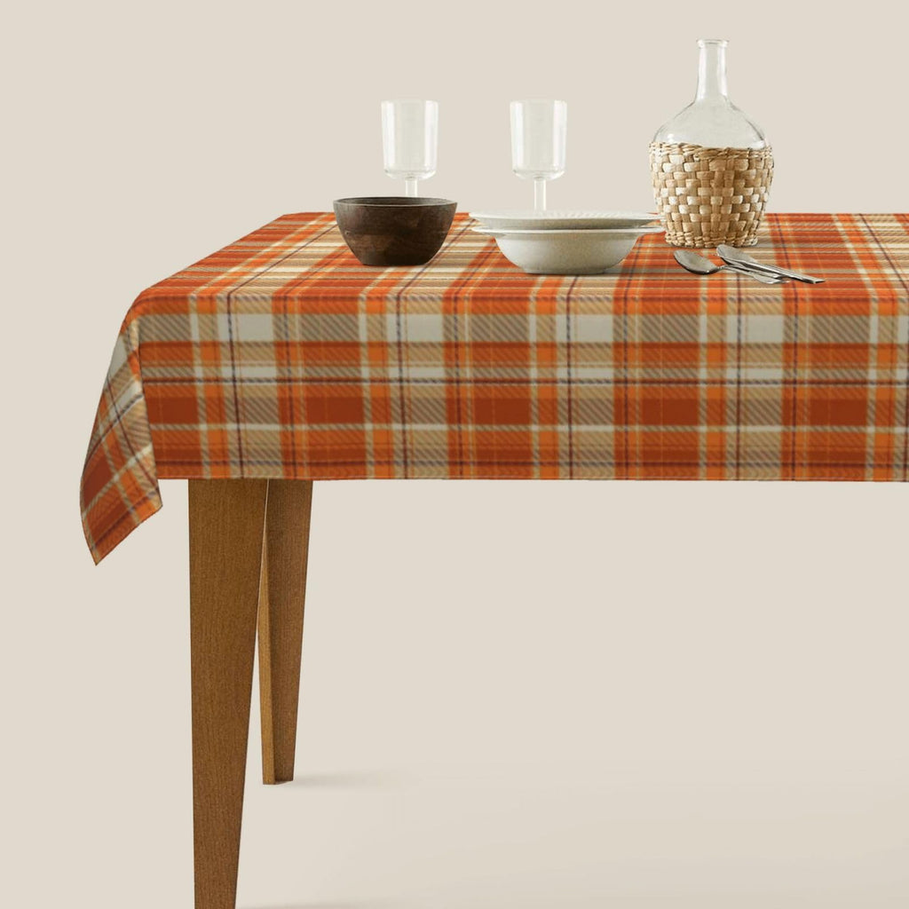Checkered Fall Tablecloth Rectangle 60x104 Inch, Burnt Orange Retro Plaid Table Cloth, Stain Resistance Polyester