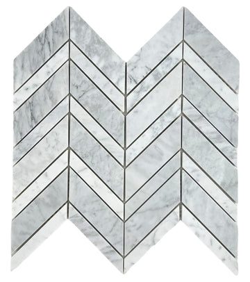 Carrara Premium Marble Chevron Mosaic Tile - Polished, 1 Sheet Backsplash, Bathroom Shower, Fireplace, Entryway