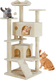 54-inch Indoor Cat Tree Tower - Multi-Level Pet House for Large Cats with 2 Condos, Scratching Posts, Round Platform
