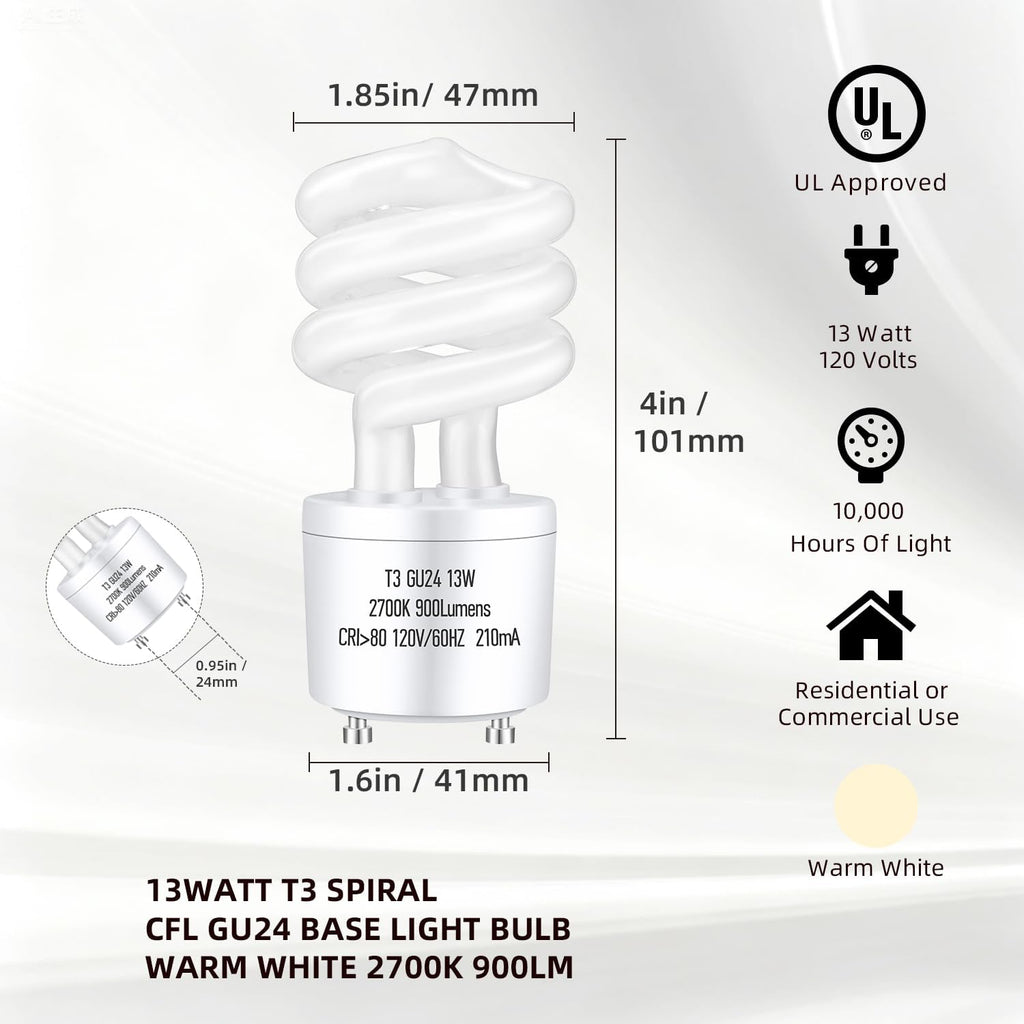 GU24 13Watt 2700K 900lm CFL Light Bulbs Warm White (3-Pack)