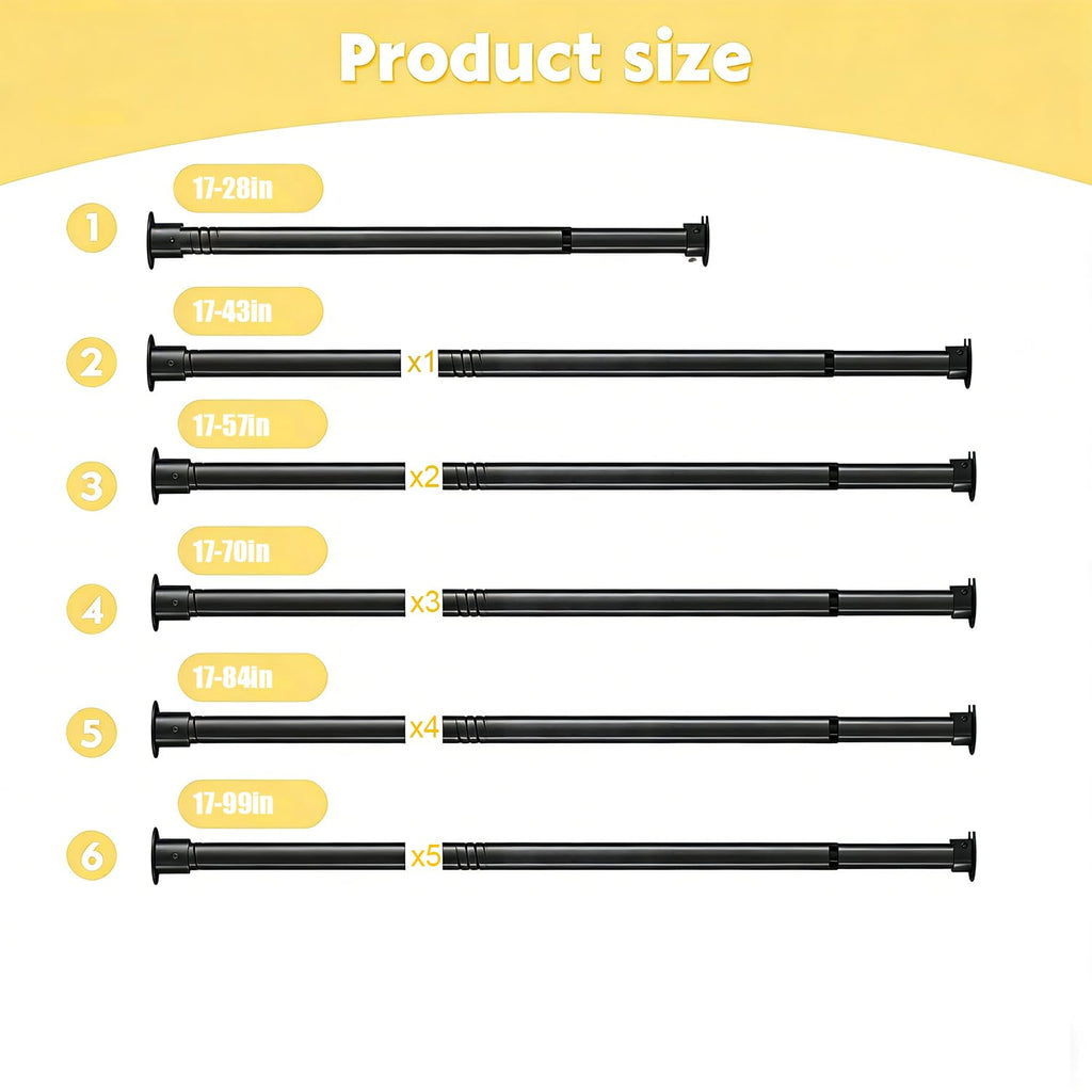 Closet Rods for Hanging Clothes,17-70 Inch Adjustable black Closet Rods