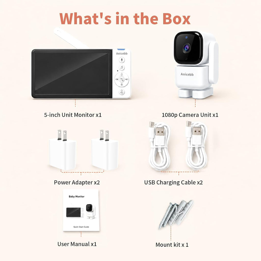 Dual Mode Smart Baby Monitor with App, inch 1080p WiFi & No-WiFi