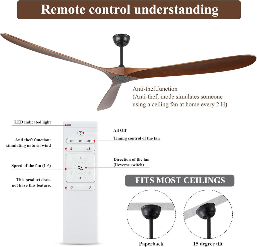 Inspired Maverick Style 88" Ceiling Fan, Extra Large No Lights, 3 Wood Walnut Blades, DC Motor, Reversible Propeller Outdoor Ceiling Fan for Patios, Exterior House Porch, Farmhouse Gazebo with Remote Control A101-B0D9815C7D